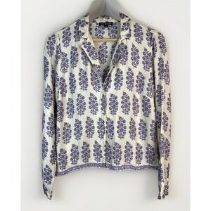 J. Crew Women's S Ivory Purple Floral Silky Button Up Shirt